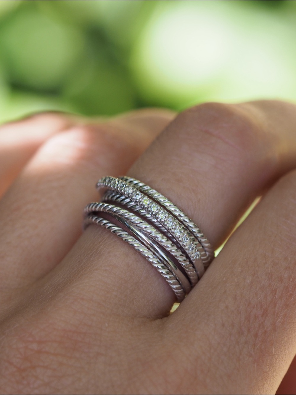 Pre-Owned David Yurman Sterling Silver Diamond Crossover Ring - Size 8